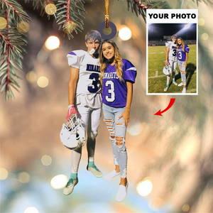 Custom Photo Gifts For American Football Lovers, Upload Couple Photo Christmas Ornament 04pgvp140924 - Ornament - GoDuckee