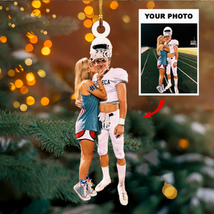 Custom Photo Gifts For American Football Lovers, Upload Couple Photo Christmas Ornament 04pgvp140924 - Ornament - GoDuckee