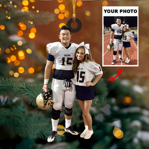 Custom Photo Gifts For American Football Lovers, Upload Couple Photo Christmas Ornament 04pgvp140924 - Ornament - GoDuckee