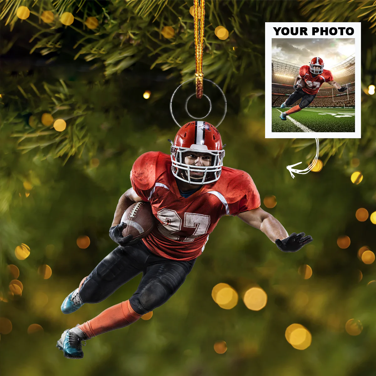 Custom Photo Gifts For American Football Players, Upload Football Photo Christmas Ornament 02pgvp140924 - Ornament - GoDuckee