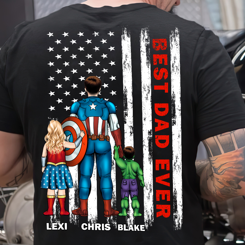Father and Son American Flag Shirt Super Dad T-Shirt -  Best American Dad Ever For Father's Day