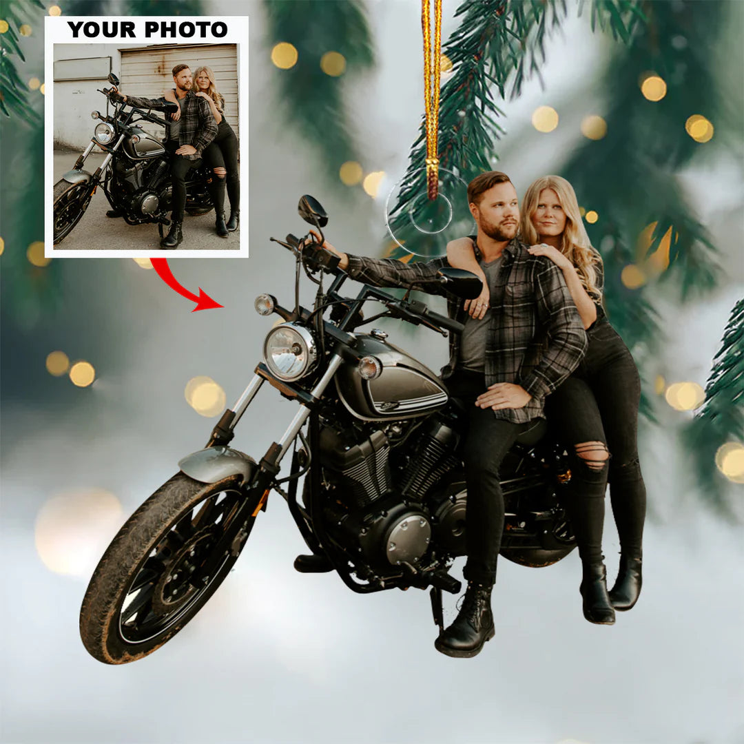 Custom Photo Gifts For Bikers, Upload Couple Photo Christmas Ornament 41pgvp140924 - Ornament - GoDuckee