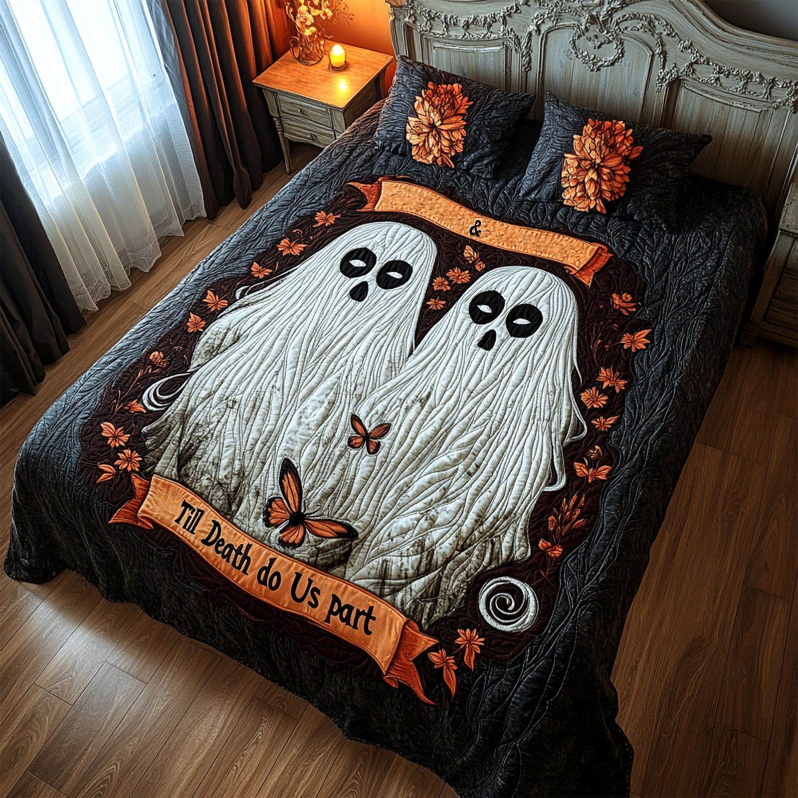 Spooky Love Ghost Quilt Bedding Set Special Line - Personalized Gift For Couple 05TGLU280825 - Blanket - GoDuckee