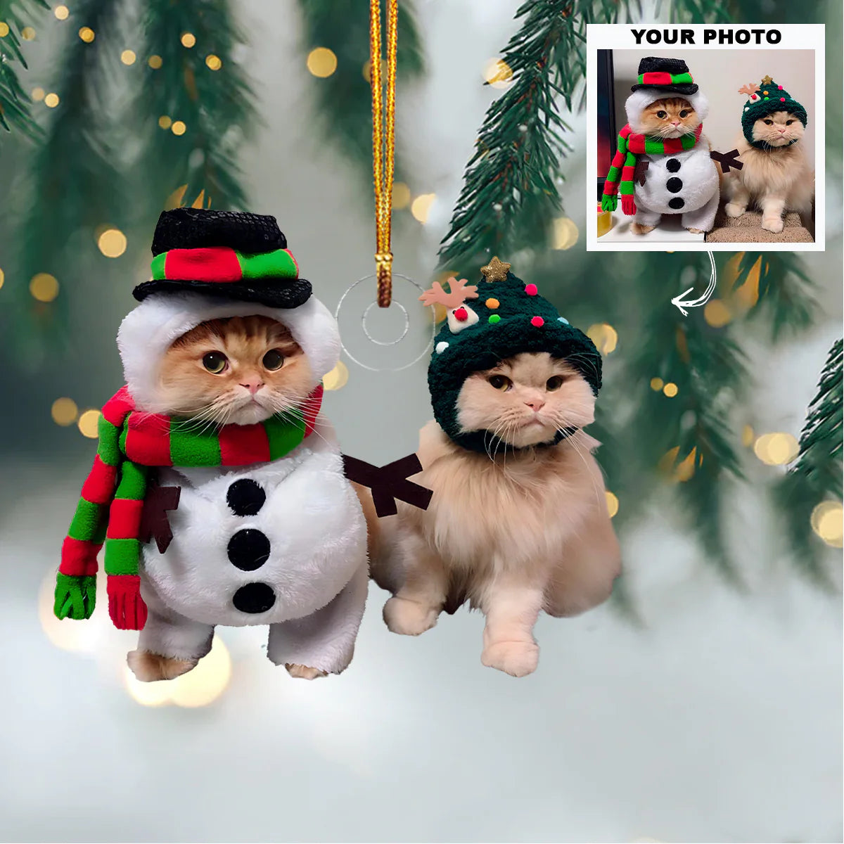 Custom Photo Gifts For Cat Lovers, Upload Cat Photo Christmas Ornament 26pgvp140924 - Ornament - GoDuckee