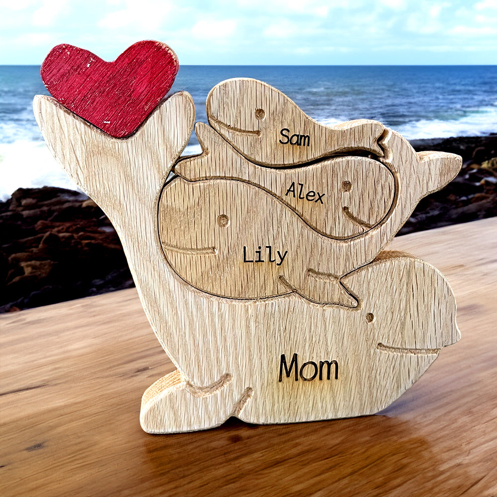 Personalized Whale Family Wooden Art Puzzle,TT, Gift For Family - Wood Sign - GoDuckee