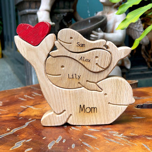 Personalized Whale Family Wooden Art Puzzle, Gift For Family - Wood Sign - GoDuckee