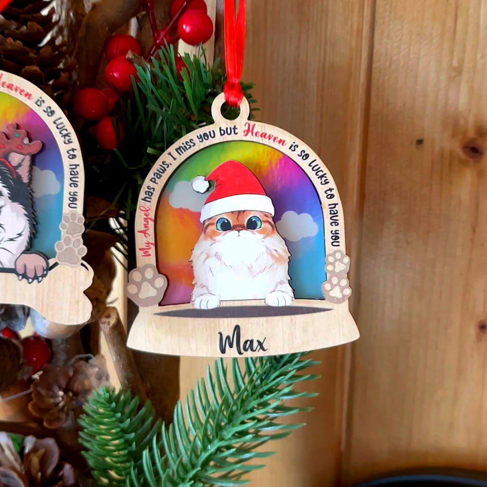 I Miss You But Heaven Is So Lucky To Have You, Personalized Wood Ornament, Gifts For Cat Lovers, Christmas Gifts - Ornament - GoDuckee