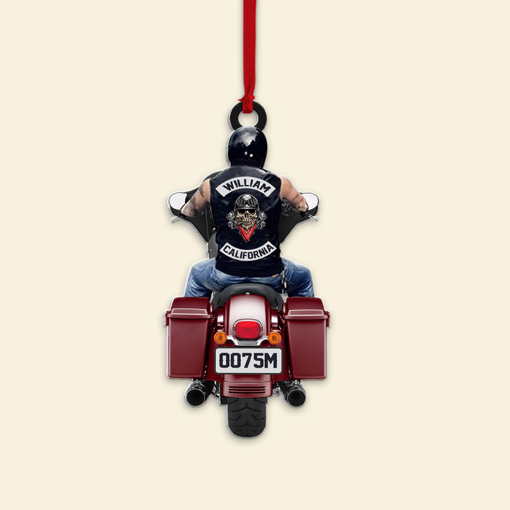 Biker & Motorcycle Back View With Custom Patches, Christmas Gift For Biker - Ornament - GoDuckee