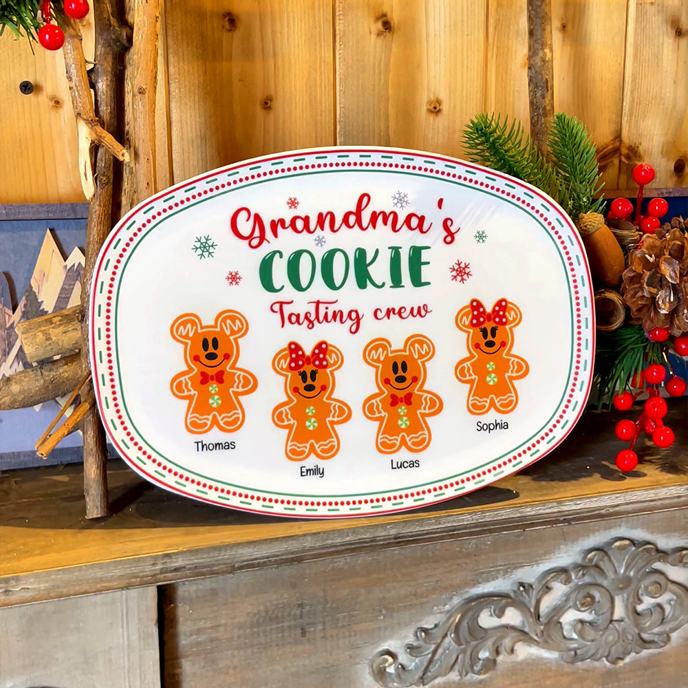 Grandma's Cookie Tasting Crew, Gift For Grandma, Personalized Resin Plate, Grandkids Gingerbread Plate, Christmas Gift TT - Resin Plate - GoDuckee
