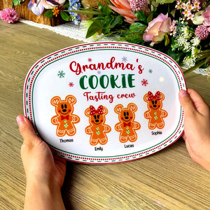 Grandma's Cookie Tasting Crew, Gift For Grandma, Personalized Resin Plate, Grandkids Gingerbread Plate, Christmas Gift - Resin Plate - GoDuckee