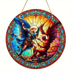 St. Michael The Archangel Suncatcher Acrylic Stained Glass Window Hanging Ornament 12ACXX270824 - Ornament - GoDuckee