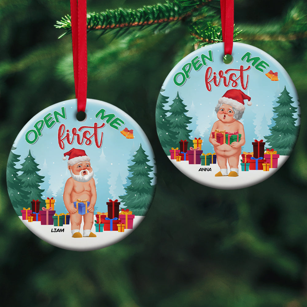 Set Of 2 Personalized Ornaments For Couple, Open Me First, Naughty Old Couple, Christmas Gift, Anniversary Gift Ideas - Ornament - GoDuckee