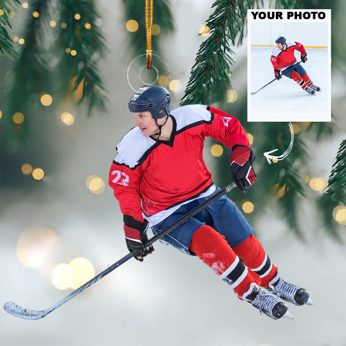 Custom Photo Gifts For Hockey Players, Upload Playing Hockey Photo Christmas Ornament 12pgvp140924 - Ornament - GoDuckee