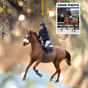 Custom Photo Gifts For Horse Riding Lovers, Upload Riding Photo Christmas Ornament 13pgvp140924 - Ornament - GoDuckee