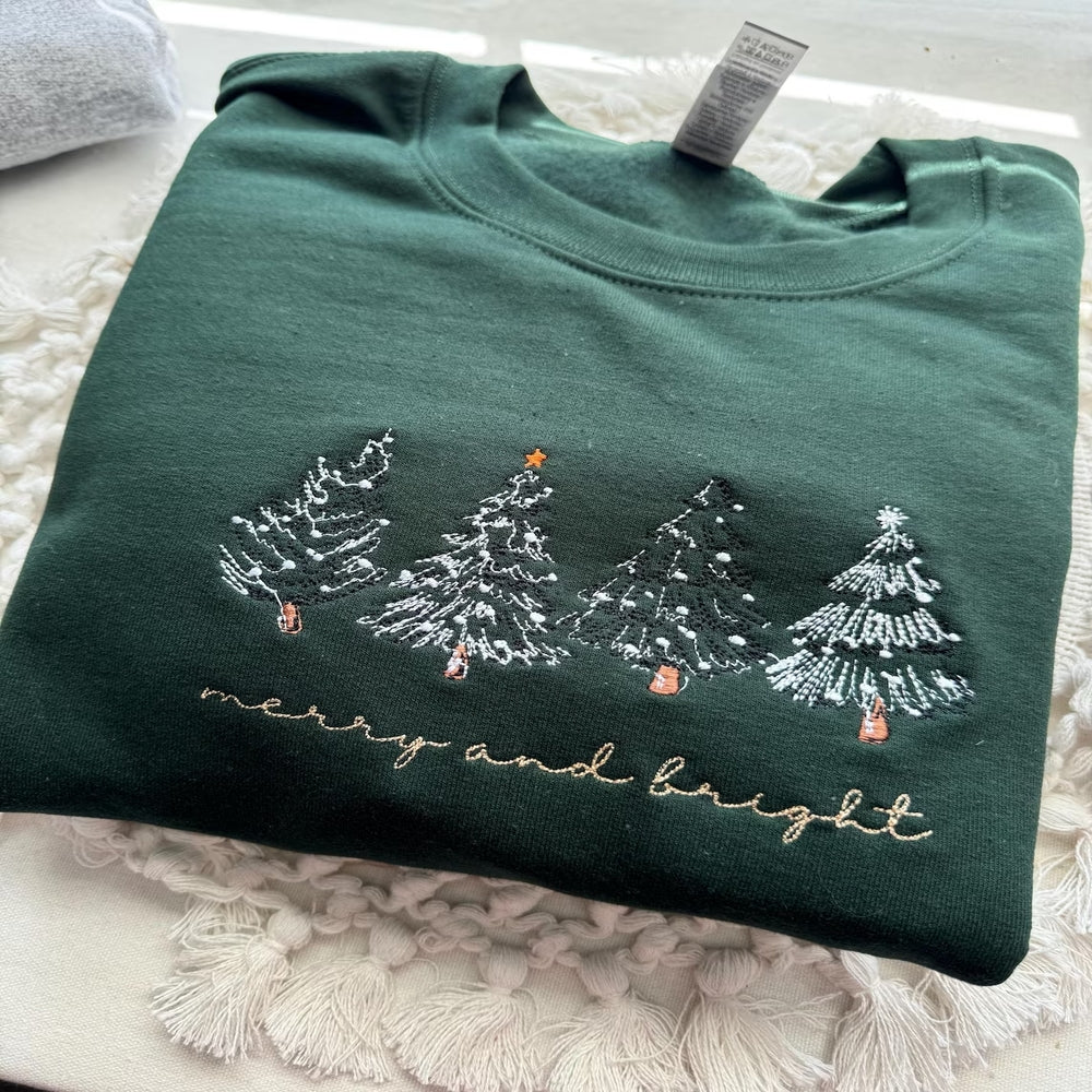 Merry and Bright Embroidered Shirt 205acxx260824 Christmas Tree - Shirts - GoDuckee