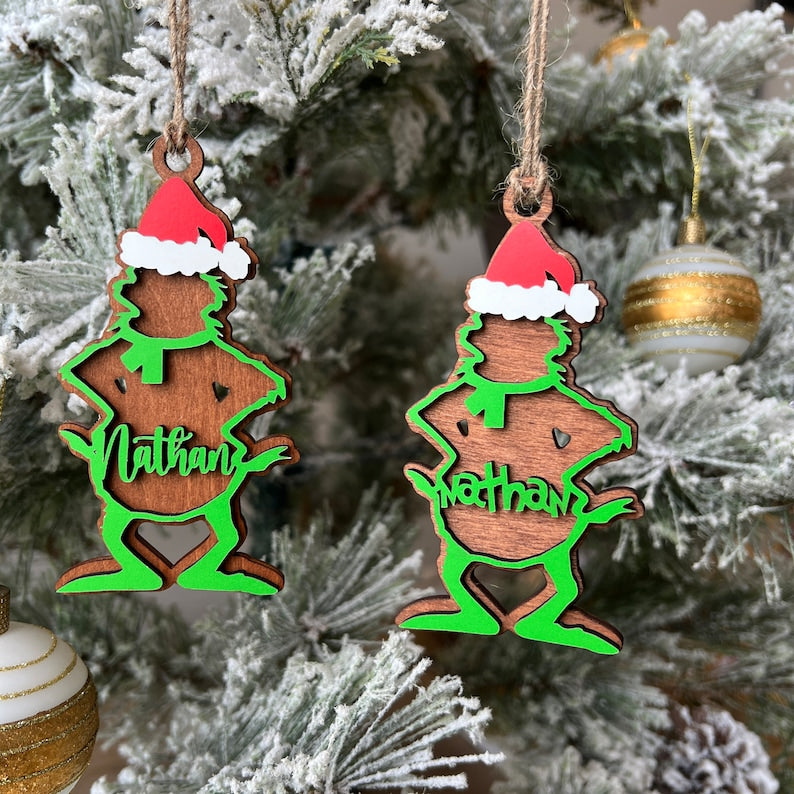 Gift For Family, Couple, Friends, Personalized 2 Layer Wood Ornament, Custom Name Green Monster Ornament, Christmas Gift 01ACDT031123 - Ornament - GoDuckee