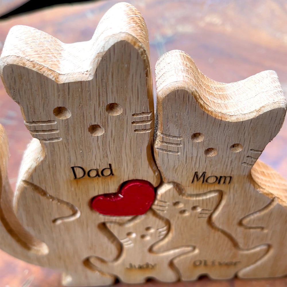 Wooden cat family puzzle