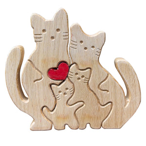 Personalized Cat Family Wooden Art Puzzle, Gift For Family - Wood Sign - GoDuckee