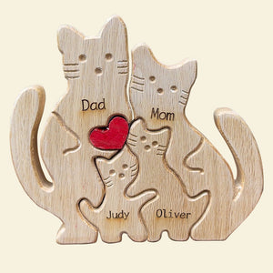 Personalized Cat Family Wooden Art Puzzle, Gift For Family - Wood Sign - GoDuckee