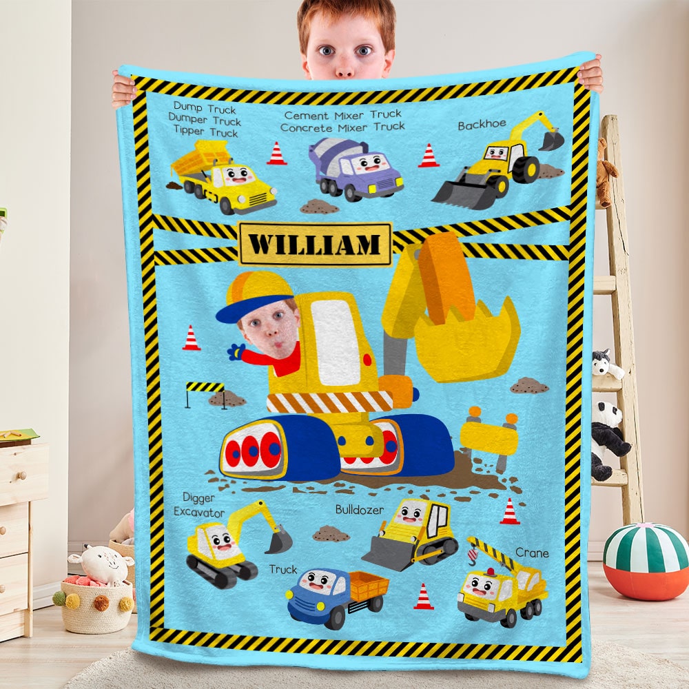 Personalized Gifts For Kids Blanket Construction Vehicles - Blankets - GoDuckee