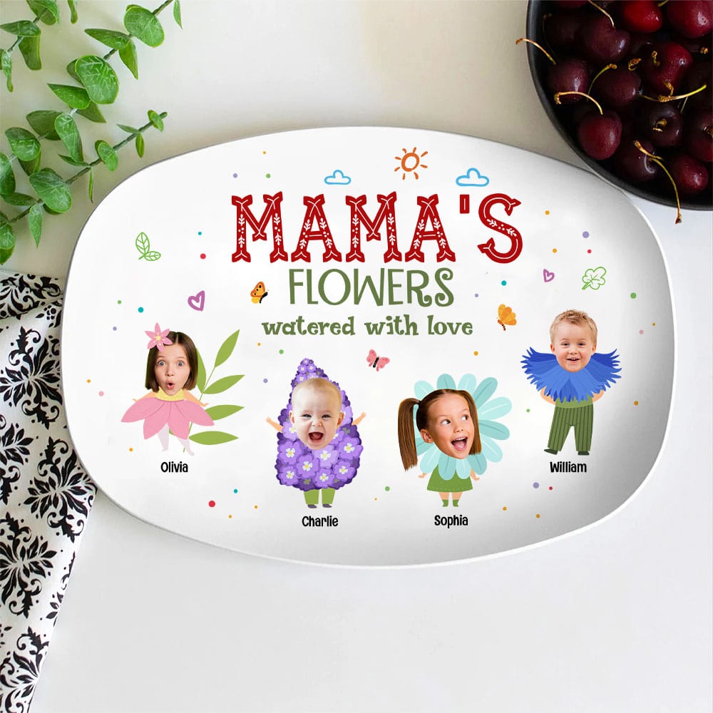 Custom Photo Gift For Mama Resin Plate Mama's Flowers Watered With Love - Resin Plate - GoDuckee