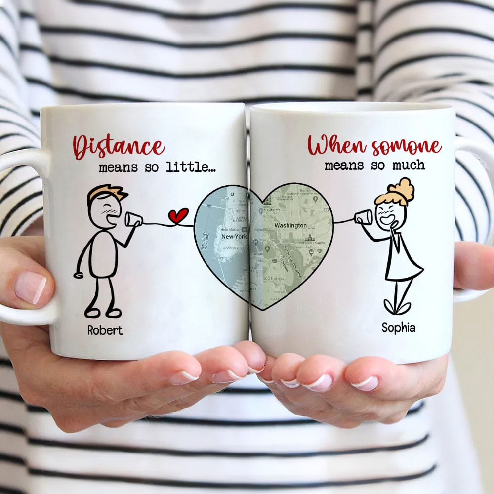 Distance Means So Little - Personalized Couple Mug Set - Gift For Couple - Coffee Mug - GoDuckee