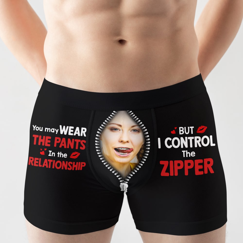 I Control The Zipper, Custom Photo Men Boxer Briefs, Naughty Gift For Him - Boxer Briefs - GoDuckee