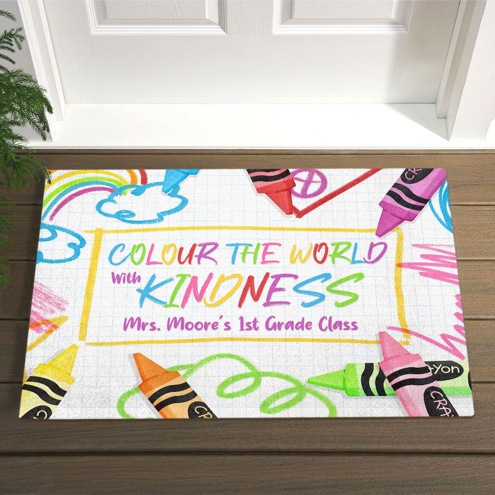 Teacher Doormat, Colour The World With Kindness, Personalized Doormat, Gift For Teacher - Doormat - GoDuckee