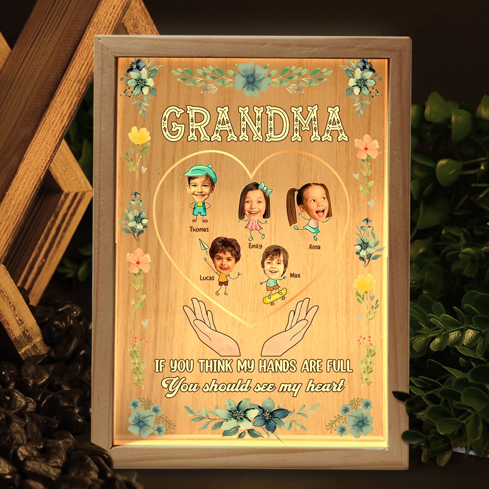 Custom Photo Gifts For Grandma Light Frame If You Think My Hands Are Full - Canvas Print - GoDuckee