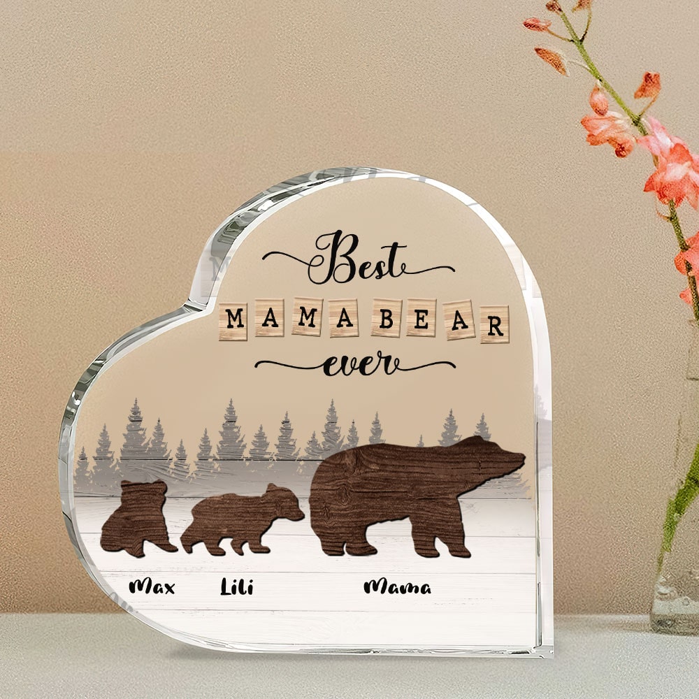 Best Mama Bear Ever- Gift For Mom- Personalized Acrylic Plaque- Bear Mom Heart Shaped Acrylic Plaque - Decorative Plaques - GoDuckee