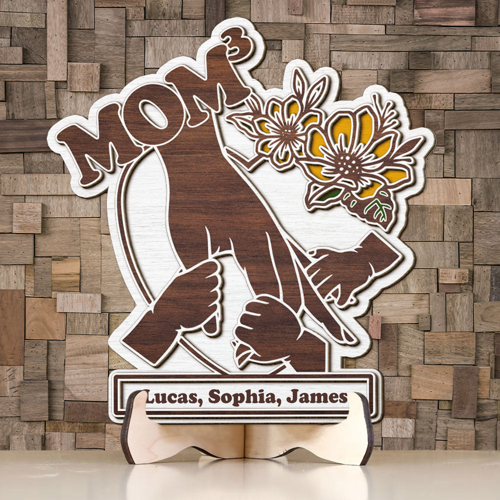 Personalized Gifts For Mother Wood Sign Mom Holding Children's Hands - Wood Signs - GoDuckee