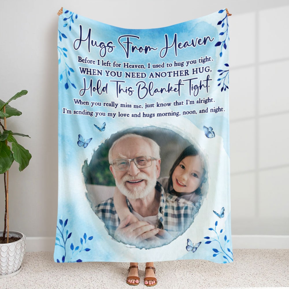 Custom Photo Heaven Gift Blanket Hugs From Heaven - Blankets - GoDuckee