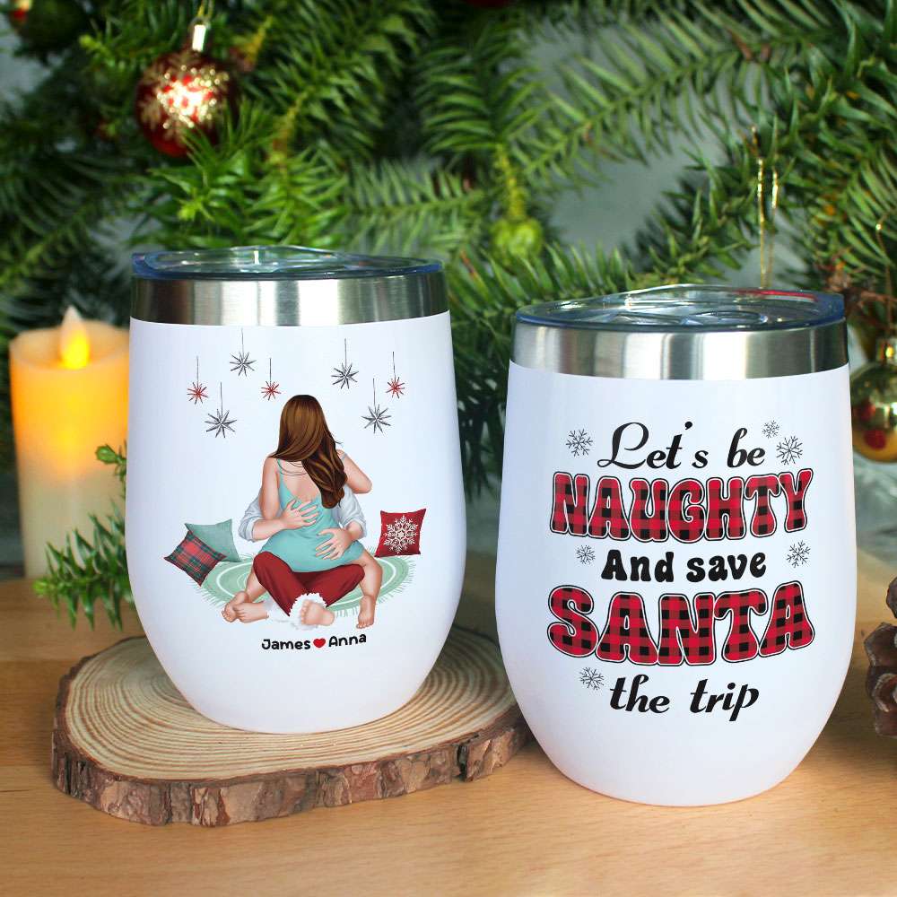 Naughty Christmas Wine Tumbler Funny Secret Santa Holiday Cup for