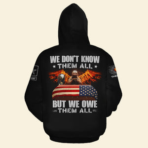 We Don't Know Them All But We Owe Them All, Personalized 3D AOP Shirt, Soldier Protecting American Flag 02acdt110823 - AOP Products - GoDuckee