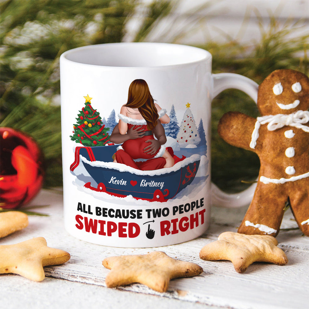 All Because Two People Swiped Right, Personalized Coffee Mug, Christmas Gifts For Couple - Coffee Mug - GoDuckee