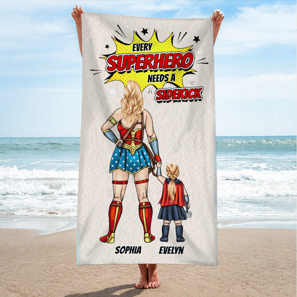 Super Mom Need A Sidekick -TT- Personalized Beach Towel - 5acdt060223 - Beach Towel - GoDuckee