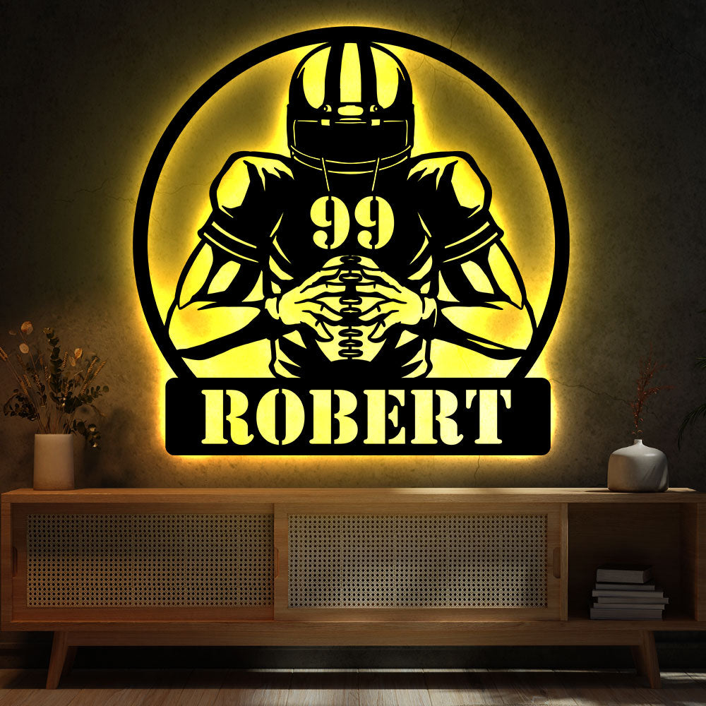 Gift For Football Lover, Personalized Metal Art Light, American Football Player Metal Art Light - - GoDuckee