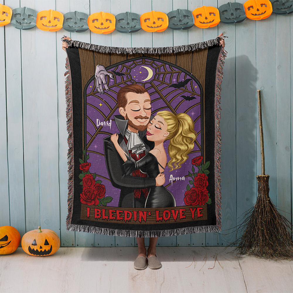 I Bleedin' Love Ye, Couple Gift, Personalized Woven Blanket, Vampire Couple Blanket, Halloween Gift - Blanket - GoDuckee