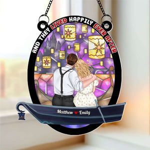 Personalized Gifts For Couple Suncatcher Window Hanging Ornament, Romantic Couple With Castle 01NATI180724TM - Ornament - GoDuckee