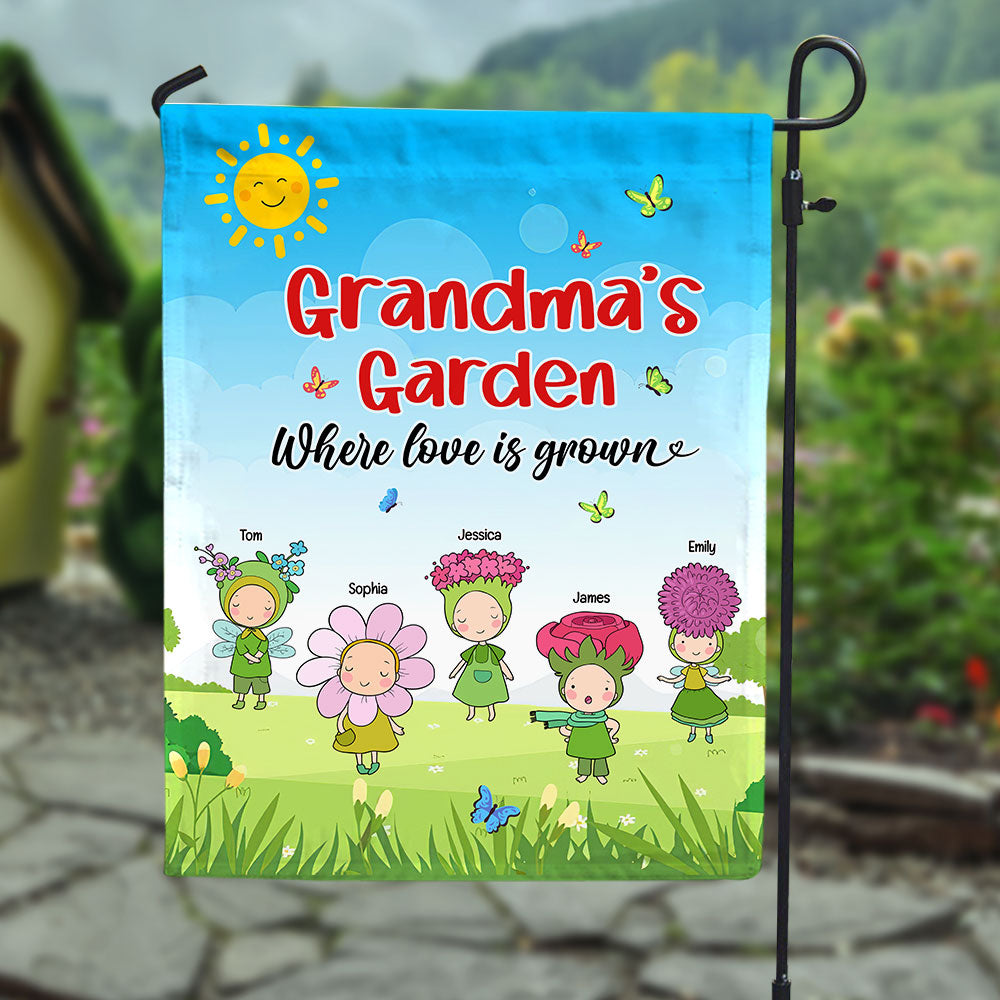 Grandma's Garden, Gift For Grandma, Personalized Garden Flag, Flower Grandkids Flag - Flag - GoDuckee