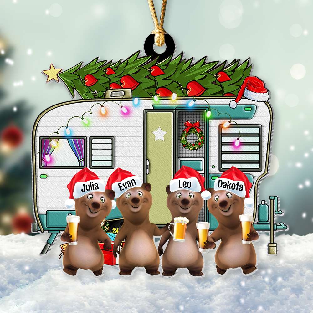 Camping Bear Drink, Personalized Ornament, Gifts For Camper 02ACDT270923 - Ornament - GoDuckee