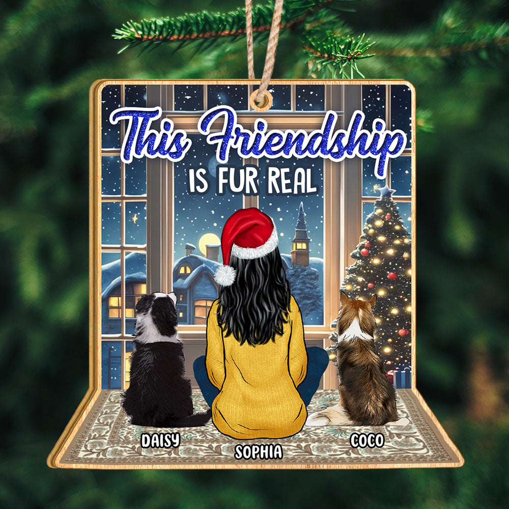This Friendship Is Fur Real, Gift For Dog Lovers, Personalized Acrylic Ornament, Girl Sitting With Dogs, Christmas Gift 03HTTI080923HH - Ornament - GoDuckee