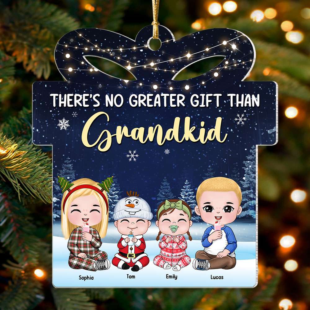 There's No Greater Gift Than Grandkids, Gift For Grandkids, Personalized Acrylic Ornament, Christmas Kids Ornament, Christmas Gift [UP TO 12 KIDS-P] - Ornament - GoDuckee