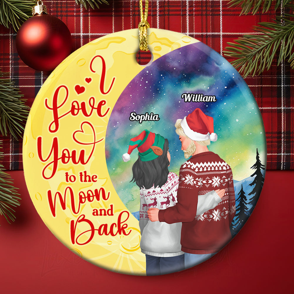 I Love You To The Moon And Back TT Personalized Ornament, Santa Couple Gifts - Ornament - GoDuckee