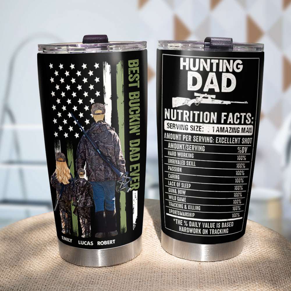 Hunting Dad, Gift For Dad, Personalized Tumbler, Hunting Dad And Kids Tumbler 01HUTI080523 - Tumbler Cup - GoDuckee