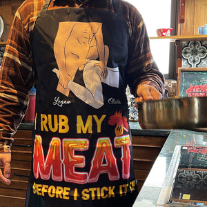 Personalized Gifts For Couples Aprons I Rub My Meat Before I Stick It In - Aprons - GoDuckee