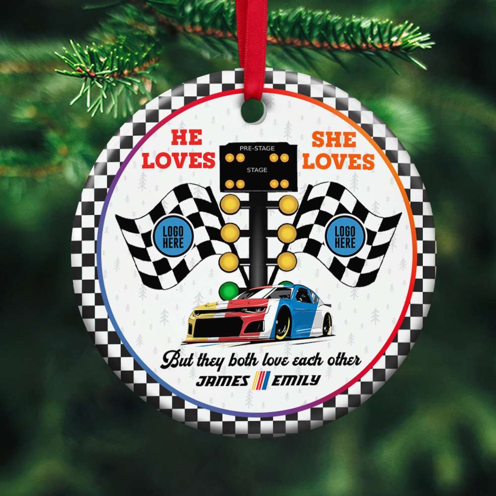 But They Both Love Each Other, Couple Gift, Personalized Ceramic Ornament, Racing Couple Ornament, Christmas Gift 01HUTI061023 - Ornament - GoDuckee