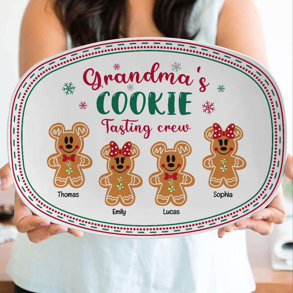 Grandma's Cookie Tasting Crew, Gift For Grandma, Personalized Resin Plate, Grandkids Gingerbread Plate, Christmas Gift 03HUTI100723 - Resin Plate - GoDuckee