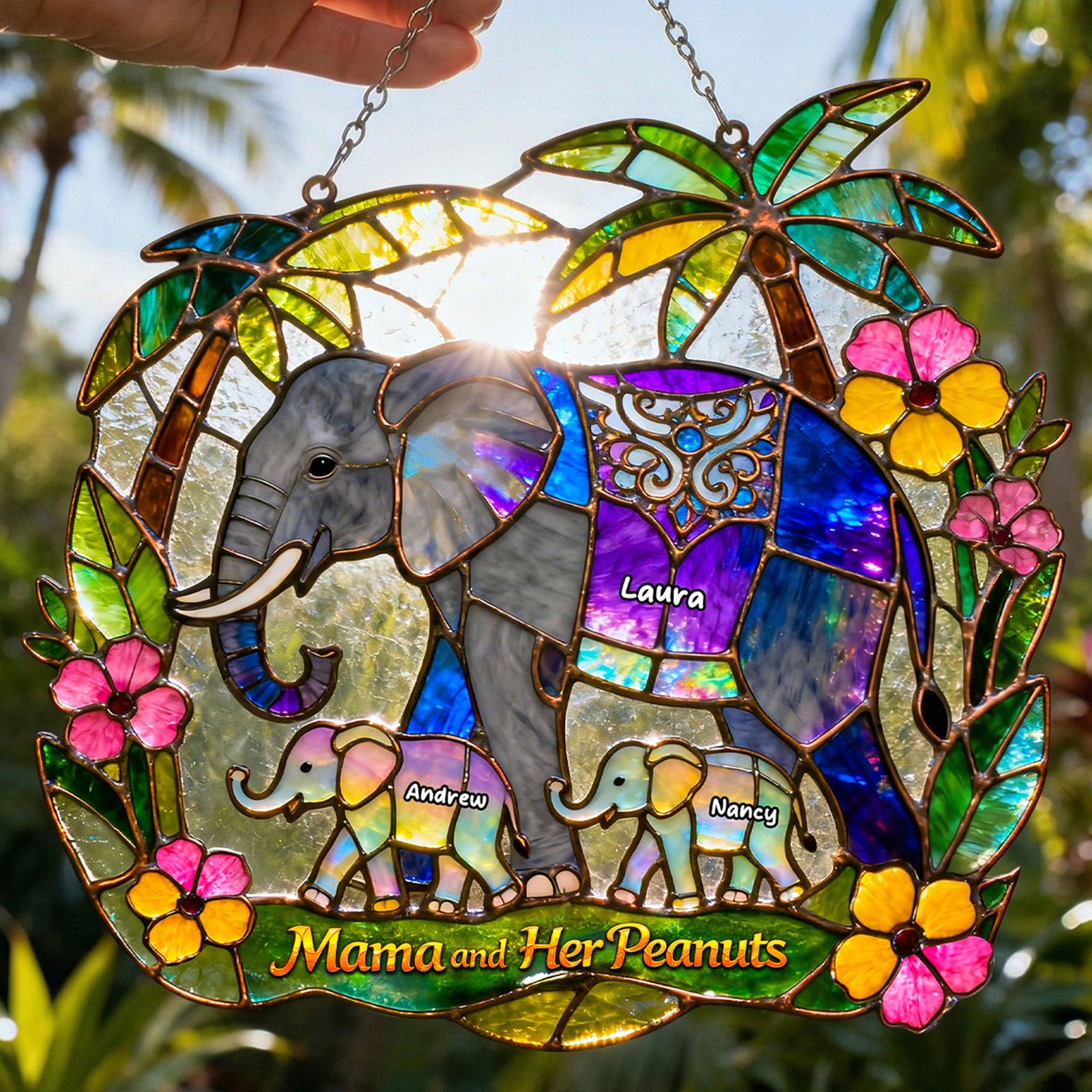 Elephant Mom And Kids Suncatcher Ornament - Personalized Gifts For Mother's Day Suncatcher Ornament 01HUTI230226 - Ornament - GoDuckee