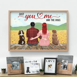 Just You And Me And The Dogs - Personalized Canvas Print - Couple And Dogs Canvas Print - Gift For Dog Lovers - Poster & Canvas - GoDuckee